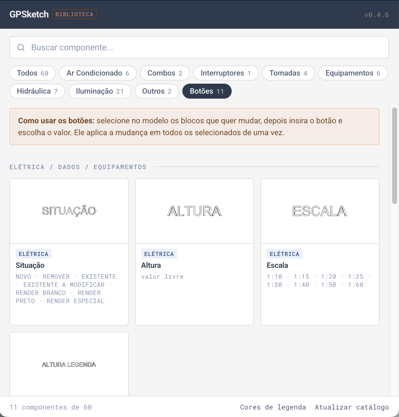 Botões na biblioteca